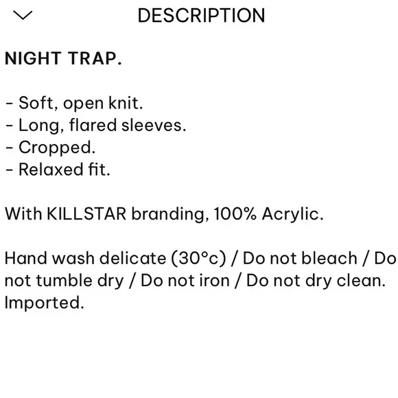 NWT KILLSTARS NIGHT TRAP BLACK SWEATER SPIDER WEBBED KNIT COVER UP - Picture 6 of 6